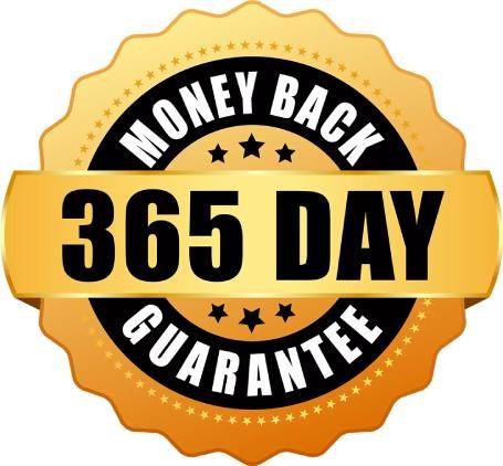 365-day money-back guarantee badge for dietary supplement purchase